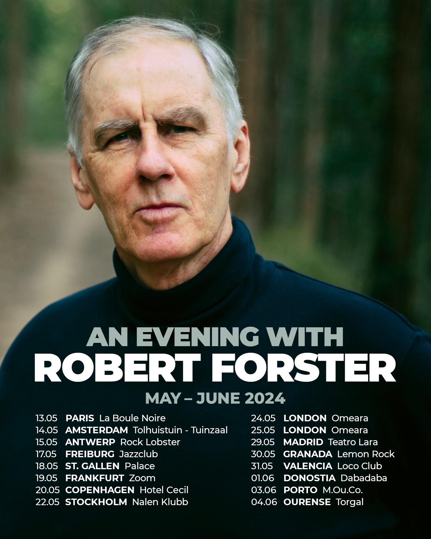 Robert Forster tour poster for May-June 2024